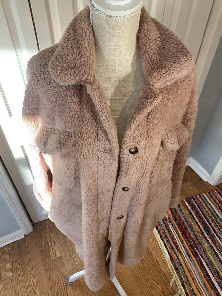 Jen & Co Pink Soft Sherpa Puffy Button down Jacket Coat Long Jen & Co Pink Soft Sherpa Puffy Button down Jacket Coat Long