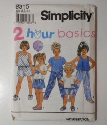 Simplicity 8315 Size 2-4 Child's Pants Shorts Tops | eBay