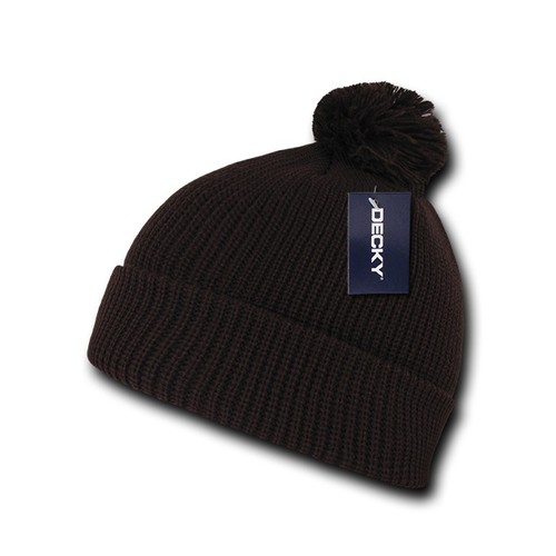 Solid Brown Pom Pom Ski Snowboard Winter Skull Warm Cuffed Long Knit Beanie Hat