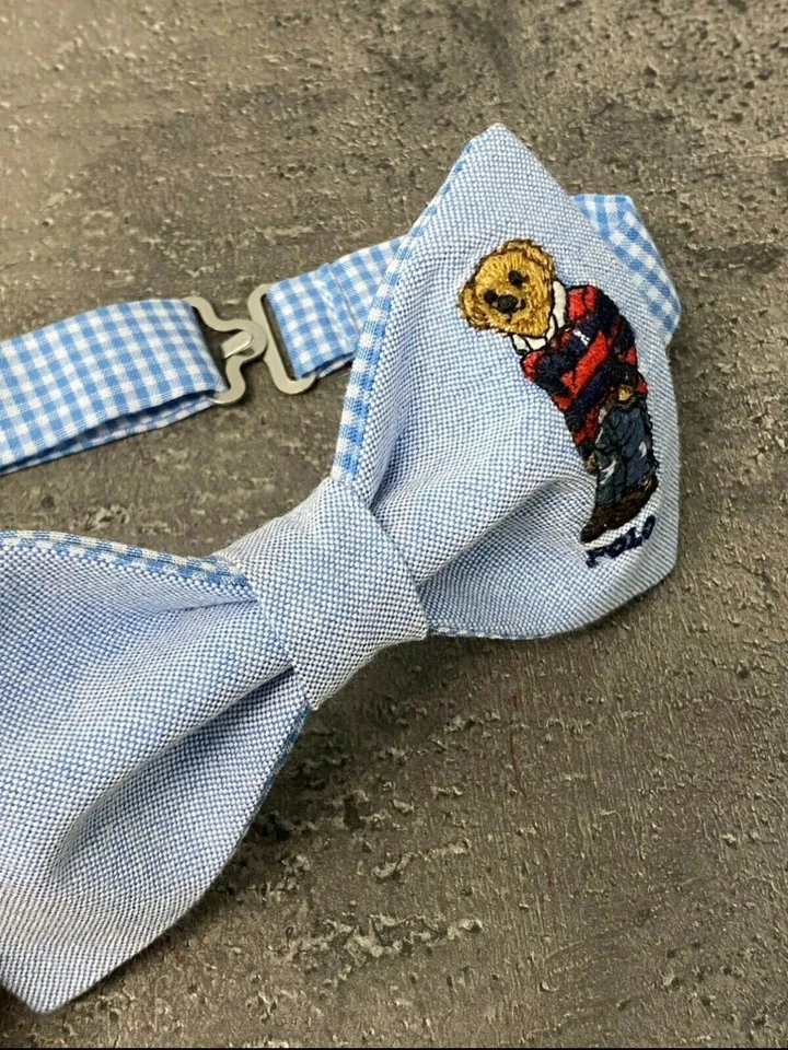 NUEVA Pajarita Para Hombres Preppy College Bear Personalizada Azul Pre Atada Ajustable Regalo Foto 3 de 3
