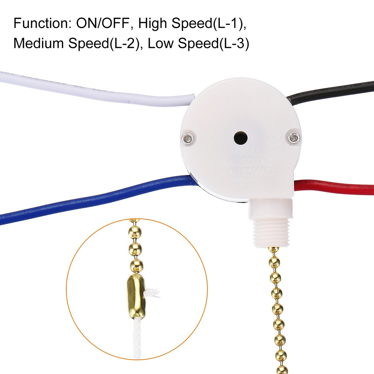 Ceiling Fan Switch 3 Speed 4 Wire ZE-208S Pull Chain Switch