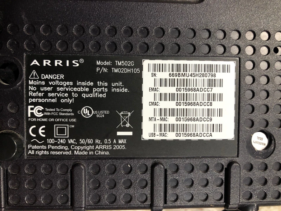 Arris Touchtone Telephony Modem Model # TM502G with Power Cord No Battery Tested - Image 3 of 4