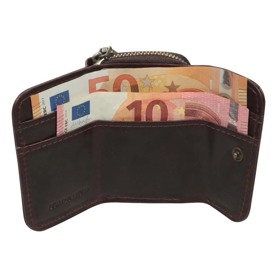 Kleine Geldbörse Geldbeutel Mini Portemonnaie Kompakt Echt Leder Reißverschluss - Bild 2 von 4