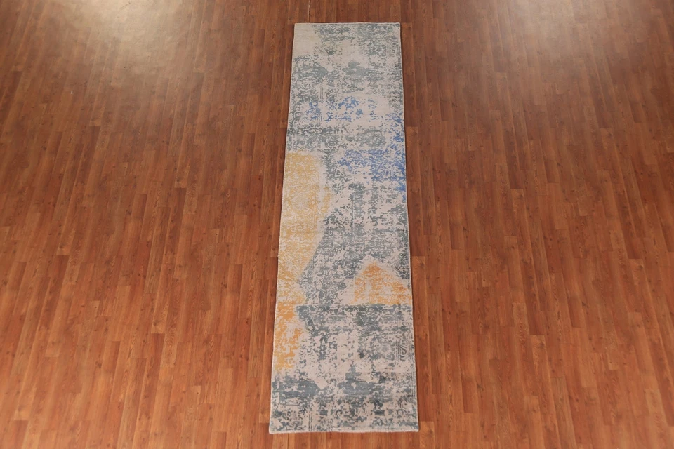 Modern Abstract One-of-a-kind Wool Runner Rug for Hallway 3x10 ft - Image 3 of 4