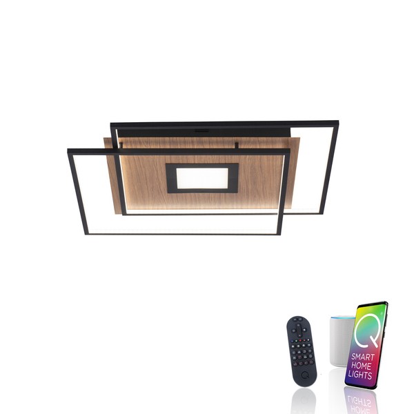 Deckenlampe Smarthome Fernbedienung Holzdekor Holz Schwarz Alexa + App-image