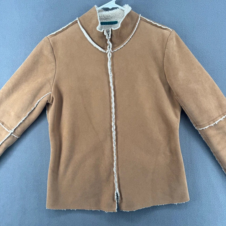 Velvet Graham Spencer Faux Suede Sherpa Lined Full Zip Coat Womens L Tan Brown — 第 3/4 张图片