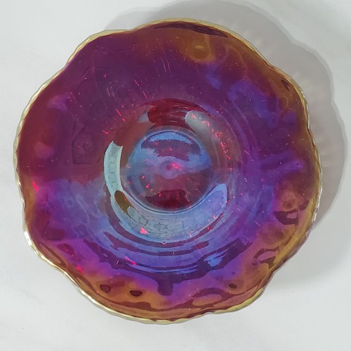 Indiana Carnival Glass Heirloom Sunset Amberina Hobstar Arches Bowl and Saucer - Picture 6 of 13