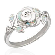3D Flower White Fire Opal Silver Jewelry Holiday Women Cocktail Ring 6 7 8 9 10