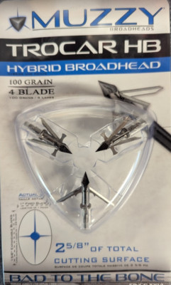 @NEW@ 3pk. Muzzy Trocar HB Hybrid 100 Grain 4 Blade Broadhead! 297