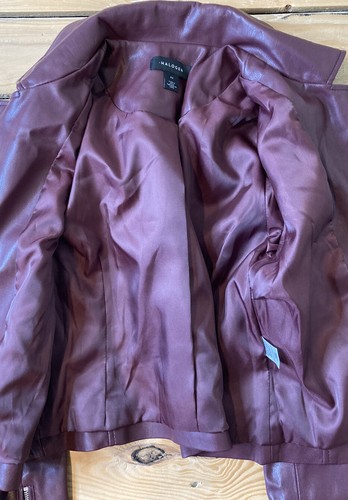 Halogen NWT $129 Womens Faux leather front zip Jacket Size XS Burgundy F5 - Picture 3 of 9