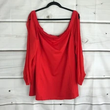 H by Halston Top Womens 26W Red Off The Shoulder Ponte Chiffon Sleeves Stretch
