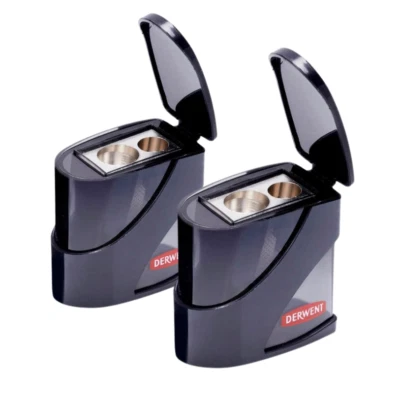 2x Derwent Spitzdose Anspitzer Doppelspitzer Dosenspitzer für Stifte 8 bis 11 mm