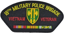 US ARMY 18TH MILITARY POLICE MP BRIGADE BDE VIETNAM VETERAN PATCH W/ RIBBONS