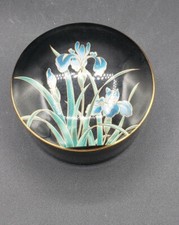 Vintage Takahashi "Crown Iris" Black, Trinket Box Floral Design w/Gold Trim EUC