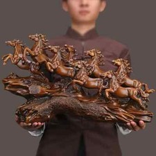 NEW 14" Stunning 8 Horse Stampede! Woodsy Brown Resin Figurine Sculpture 8x14