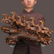 NEW 14" Stunning 8 Horse Stampede! Woodsy Brown Resin Figurine Sculpture 8x14