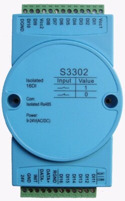 16 channels isolated digital  input IO modules modbus rtu RS485 modules