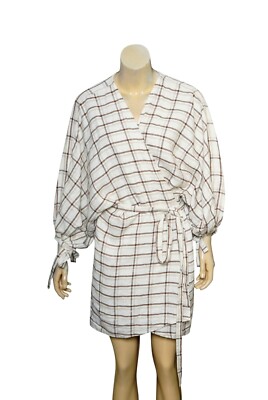 Posse Valdis Dress S 6 Women Casual Plaid Wrap Dolman Sleeve Boho Mini NEW 35317