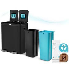 16 Gallon Kitchen Trash Can w/ CleanAura and Dual Compartments, Stainless Steel