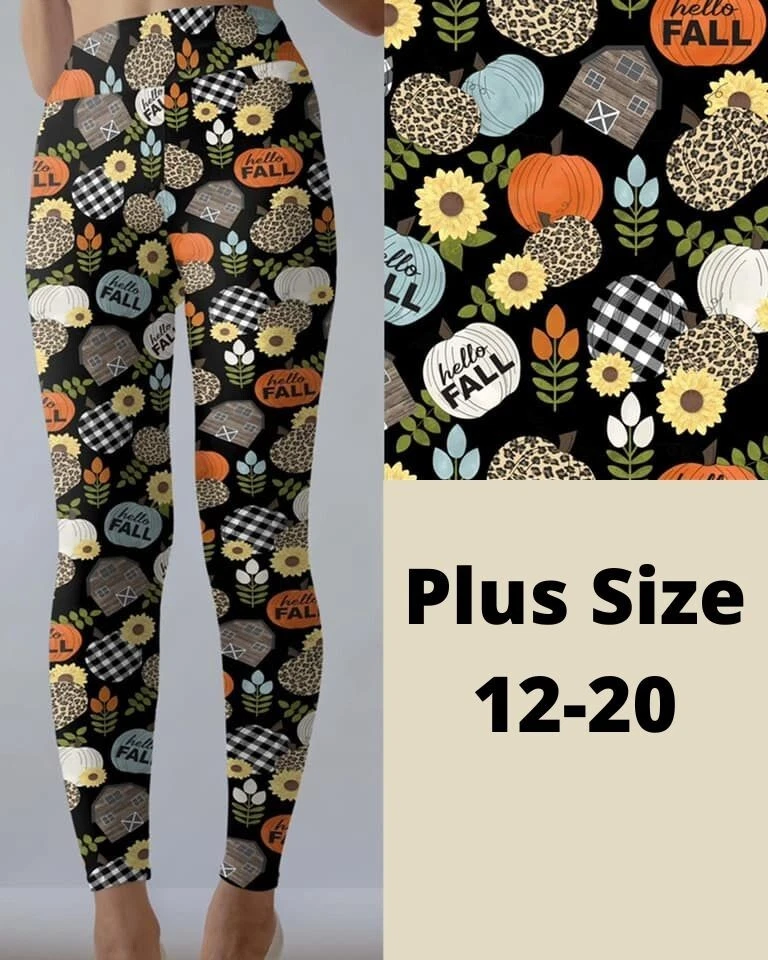 Hello Fall Autumn Pumpkin Plaid Animal Print Women's Leggings TC