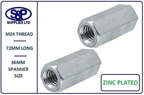 M3 M4 M5 M6 M8 M10 M12 M16 M20 M24 STEEL HEX DEEP NUTS BZP ALLTHREAD CONNECTOR - Picture 12 of 34