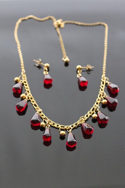 Alternate view of Pomegranate Jewelry Set 18k Gold Plated With Resin Charms