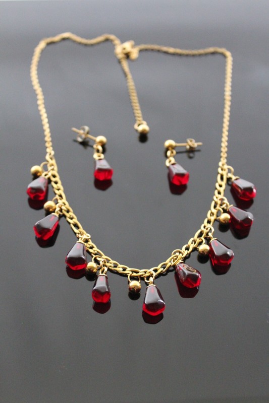 Pomegranate Jewelry Set 18k Gold Plated With Resin Charms - Product main view