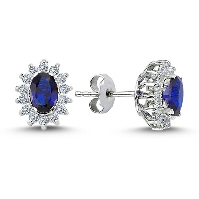 Vintage Style Diamant Oval Saphir Ohrringe Entourage 14 Karat Weißgold S30022