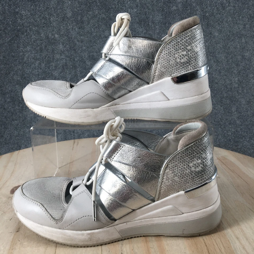 Michael Kors Zapatos Juveniles 5 M Beckett Tenis Cuña Con Cordones HJ17K Cuero Gris Foto 2 de 4