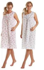 Ladies Floral Print Poly Cotton Sleeveless NightDress Nightwear Size 10 to 32