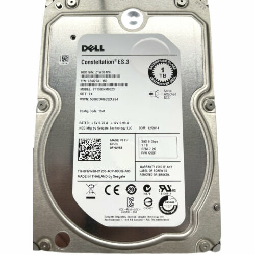 DELL FNW88 ST1000NM0023 Constellation 1TB 7.2K RPM 3.5" SAS Hard Drive - Picture 2 of 4