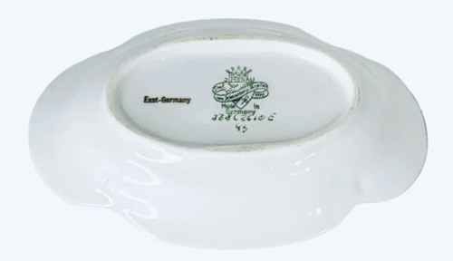 JLMENAU Graf Von Henneberg Hand Painted Green Pink Flowers Toothpick Dish - Picture 5 of 6
