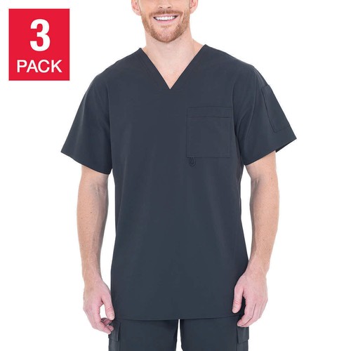 BT Supply Co Mens 3-Pack V-Neck Scrub Shirt Stretch Quick Dry (Grey, Large) NWT