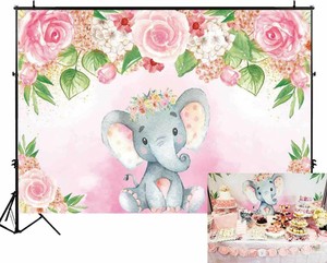 7x5ft Pink Floral Elephant Party Backdrop Flowers Girl Baby Shower