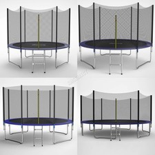 An image depicting GALACTICA Trampoline Set 8 10 12 14 FT Round Outdoor Safety Net Enclosure Ladder