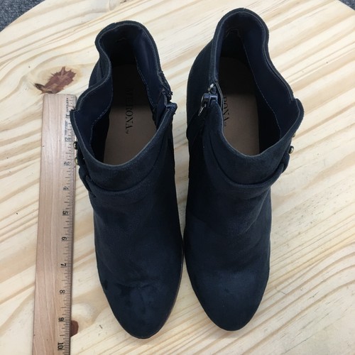 Merona Boots Womens 8.5 Ankle Bootie Blue Faux Suede Side Zip Casual Block Heels - Picture 6 of 17