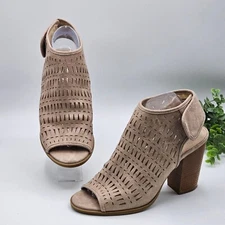 Not Rated Heeled Sandals Women's 9.5 Peep Toe Cutout Booties Block Heel Beige