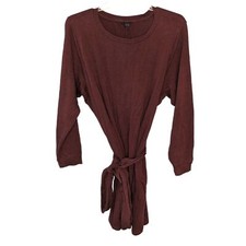 Torrid Dress Size 3X Womens Raisin Brown French Terry Belt Tie Shift Long Sleeve