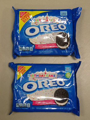 (2) Packages of Nabisco Oreo Cookies Birthday Cake Flavor Family Size 17 Oz Each