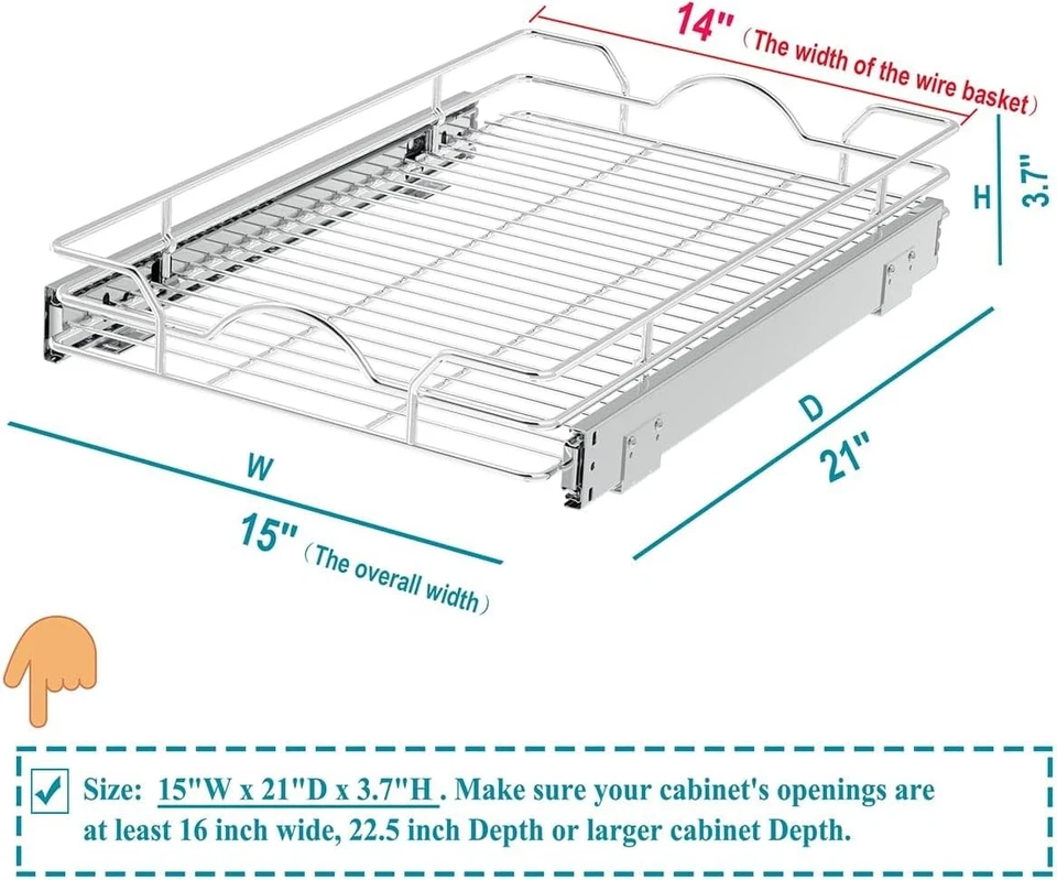 Paquete de 2 organizadores de gabinete extraíble (15" W X 21" D), estantes extraíbles 1 nivel, cabina Foto 4 de 4