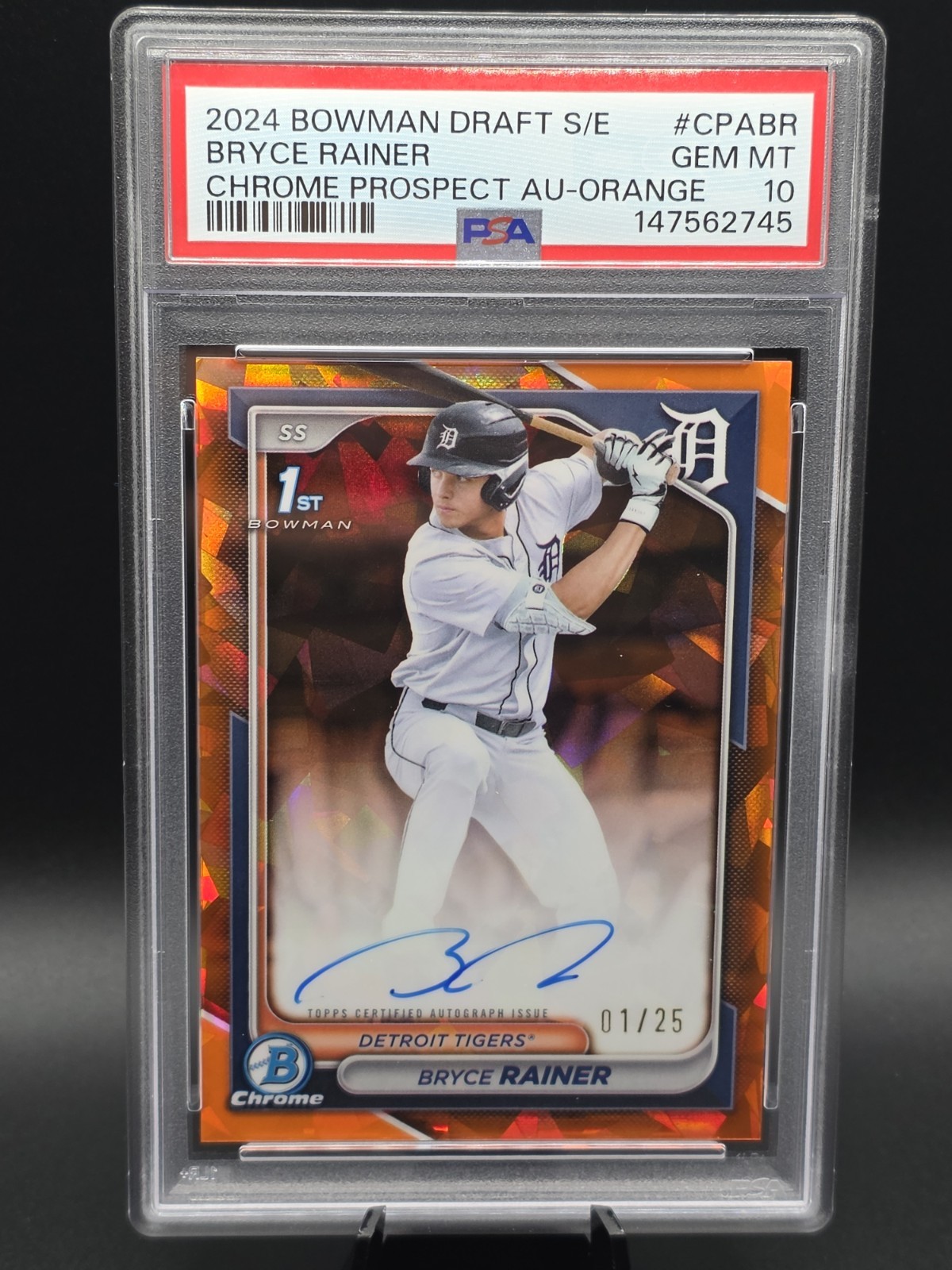 Bowman 2024 Chrome Draft Sapphire Bryce Rainer Orange Auto /25 PSA 10 CPA-BR