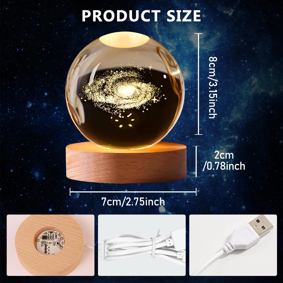 3D Kristallkugel Nachtlicht 8cm Milchstraße Glaskugel 3D Galaxie Planeten Lam... - Bild 2 von 4
