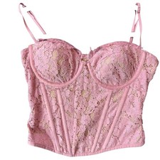 Floral Lace Underwire Corset Camisole, Small, Pink, Zipper closure