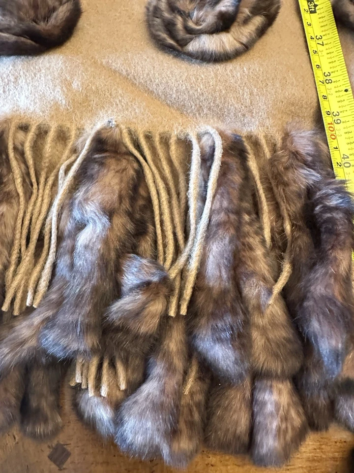 LA FIORENTINA  FUR TRIM 100% WOOL FUR TRIM CAMEL COLOR LARGE WRAP SCARF 90”X 55” - Image 4 of 4
