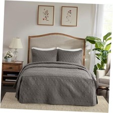 Quebec Split Corner Quilted Bedspread Classic King Dark Grey Fitted Bedspread