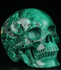 2.0" Malachite Carved Crystal Skull, Realistic, Crystal Healing