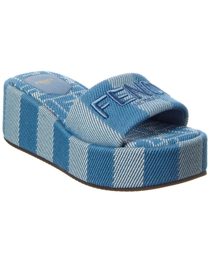 Fendi Sunshine Canvas Platform Sandal Womens Blue 41 89790₽