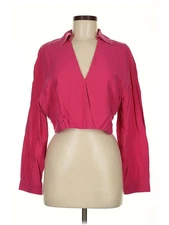 MNG Women Pink 3/4 Sleeve Button-Down Shirt 8