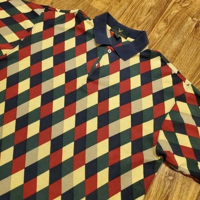 Vintage Lyle & Scott Polo Shirt Men Large Diamond Argyle Golf USA Made