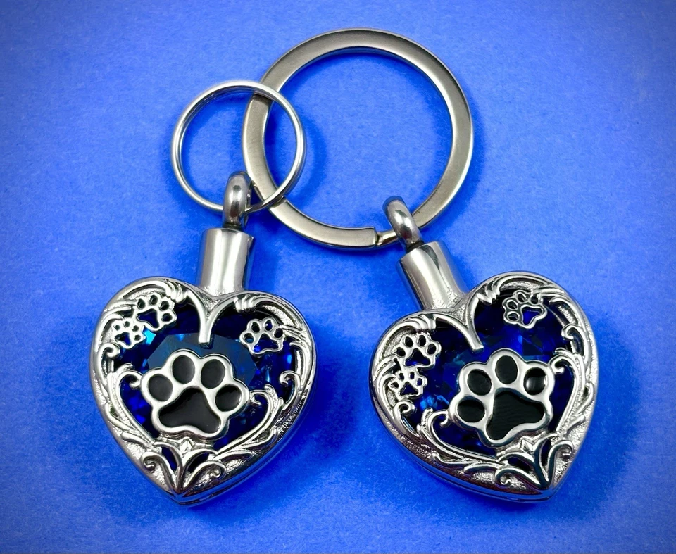 Llavero Urna Colgante Estampado Pata Cremación 1" Llavero Ceniza Perro Gato Mascota Azul Cobalto Foto 2 de 4